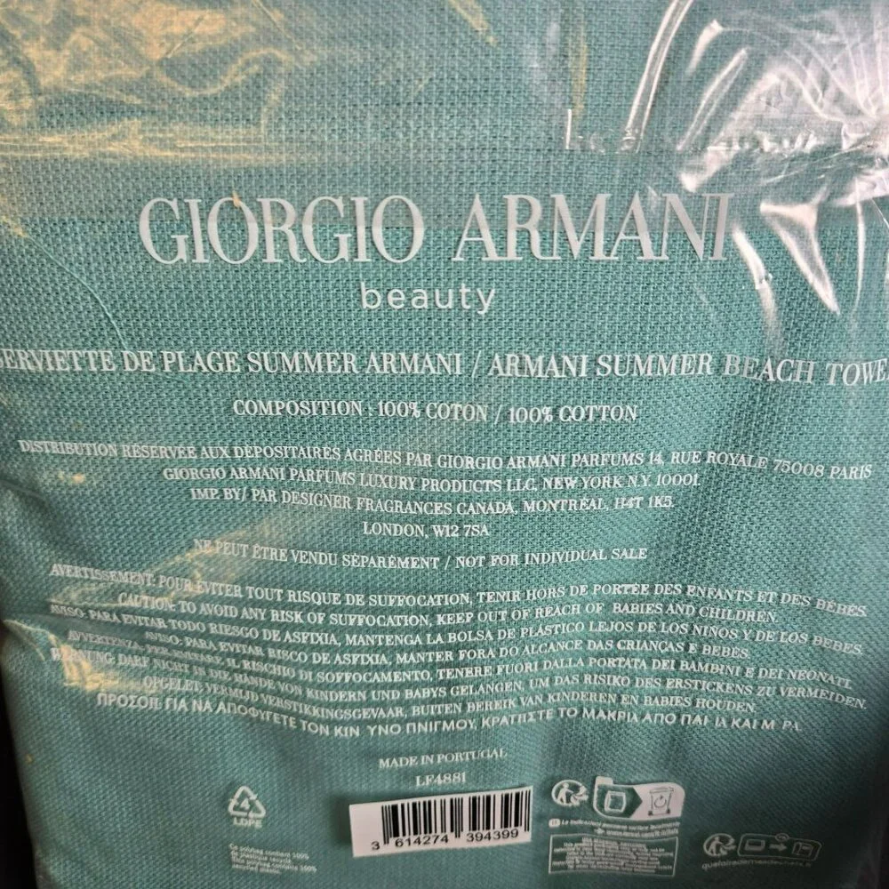 Giorgio Armani Beauty 100% Cotton Promotional Towel Made in Portugal LF4881